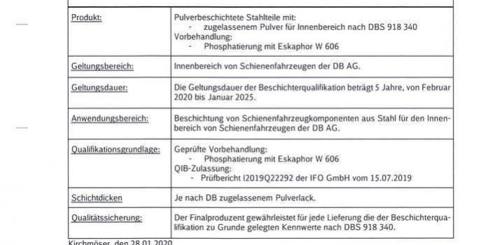 DB Beschichterqualifikation fuer Pulverbeschichter DBS 918340 2020 Zulassung Stahl Innenbereich